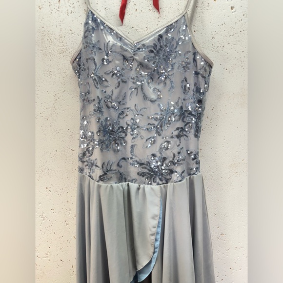 Weissman Sequin Floral High-Low Georgette Dress Dance Costume Adult Large Blue - Picture 9 of 13